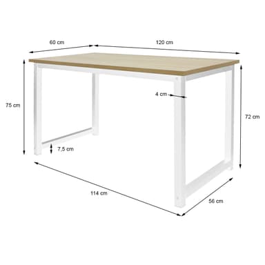 ML-Design tietokoneen työpöytä 120x60x74,5 cm puinen tammi ja valkoinen tukeva