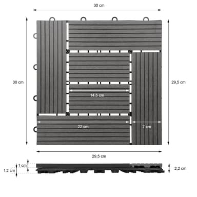 ECD Germany WPC-terassilaatat 30x30cm 55er säästöt asetettu 5m²: n