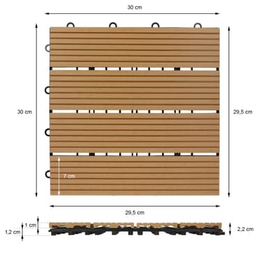 ECD Germany WPC-terassilaatat 30x30 cm, 33-osainen sarja 3m²: n tiikkipuulle