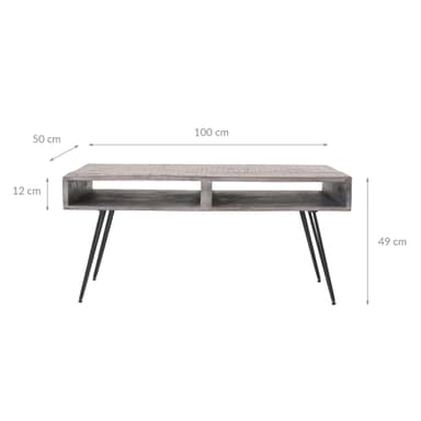 WOMO-DESIGN Moderni sohvapöytä 100cm harmaa massiivipuinen mangopuu, jossa 2