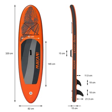 Aufblasbares Stand Up Paddle Board Makani, oranssi, 320x82x15 cm