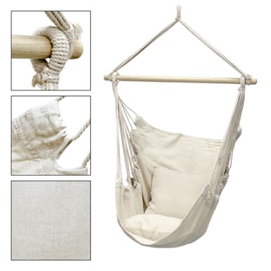 Ripustettava tuoli beige, 90x120x60 cm, puuvillaa, 120 kg:n painoon asti.