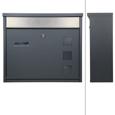 ML Design Postilaatikko, jossa sanomalehdet, tyyppikilpi ja katselu ikkuna,