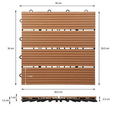 ECD Germany WPC-terassilaatat 30x30 cm, 33 osaa, 3 m ² vaaleanruskea puupakkaus,