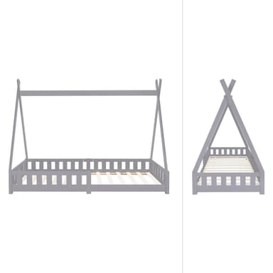 Pinnasänky Tipi harmaa putoamissuoja puinen sänky talo sänky mänty puu 200x90cm