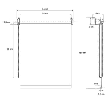 ECD Germany-pimennysverho 55 x 150 cm - valkoinen - Klemmfix - ilman poraa -