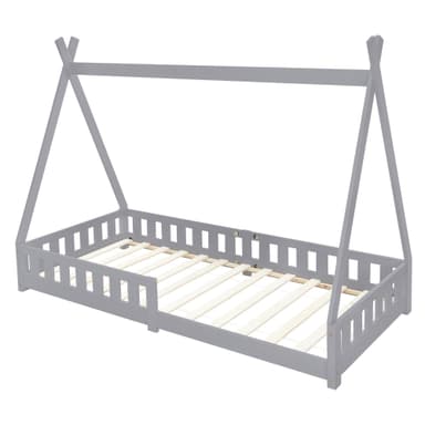 Pinnasänky Tipi harmaa putoamissuoja puinen sänky talo sänky mänty puu 200x90cm