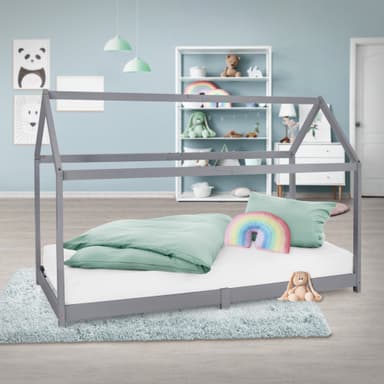ML Design Cot 90x200cm katto ja slotted runko, vaaleanharmaa, talonpohja