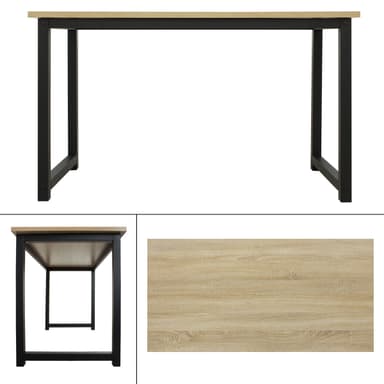 ML-Design työpöytä moderni muotoilu, 120 x 60 x 75 cm, tammi musta metallirunko