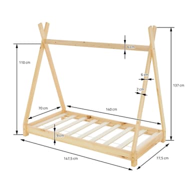 ML Design Pinnasänky Tepi 70 x 140 cm slotted runko, luonto, intialainen sänky