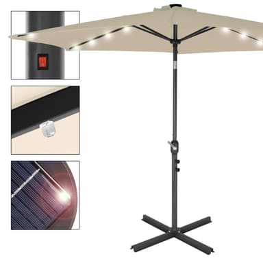ECD-Germany Alu sateenvarjo kerma Ø 300 cm pyöreä LED auringon valaistus ja