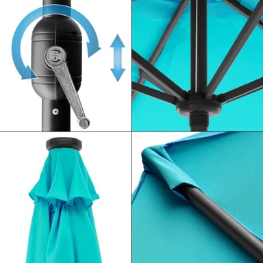 ECD-Germany Alu sateenvarjo Turquoise Ø 300 cm pyöreä LED auringon valaistus ja