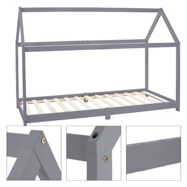 ML Design Cot 90x200cm katto ja slotted runko, vaaleanharmaa, talonpohja