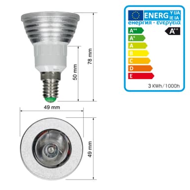 6 x LED Spot RGB E14 3W + kaukosäädin + kaukosäädin