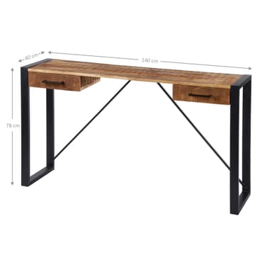 WOMO-DESIGN® konsoli pöytä 2 laatikkoa 140x40 cm Natural Black massiivipuu Mango