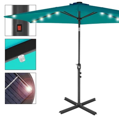 ECD-Germany Alu sateenvarjo Turquoise Ø 300 cm pyöreä LED auringon valaistus ja