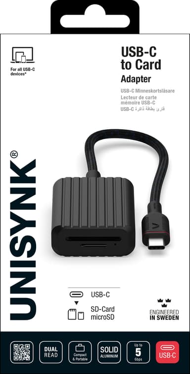 Unysink USB-C to Memory Card adapteri 10381 (musta)