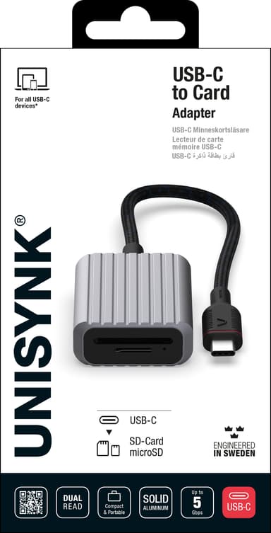 Unysink USB-C to Memory Card adapteri 10382 (harmaa)