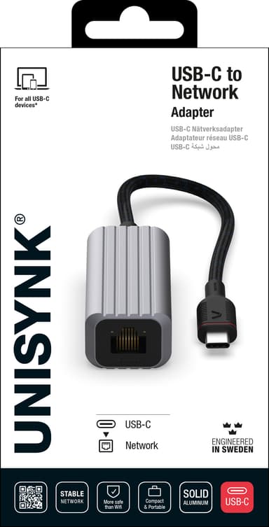 Unysink USB-C – Ethernet adapteri 10380 (harmaa)
