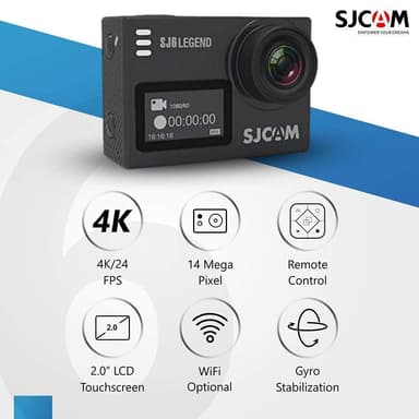 SJCAM SJ6LEGEND 4K 24 fps Toimintakamera, 3-akselinen stabilointi, vedenpitävä, kosketusnäyttö, Wi-Fi-yhteys.
