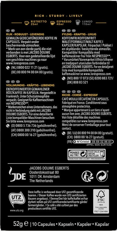L'Or Ristretto Decaffeinato 9 kahvikapselit (10 kpl)