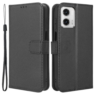 SKALO Motorola Moto G73 5G Premium Mini Rhombus Lompakkokotelo - Musta