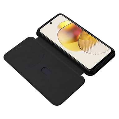 SKALO Motorola Moto G73 5G Carbon Fiber Lompakkokotelo - Musta