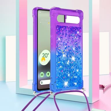 SKALO Google Pixel 7a Juoksuhiekka Glitter Mobile kaulapanta - Violetti-Sininen