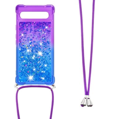 SKALO Google Pixel 7a Juoksuhiekka Glitter Mobile kaulapanta - Violetti-Sininen