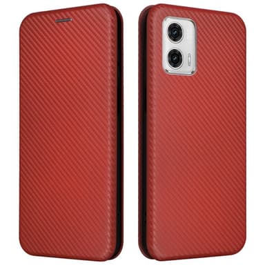 SKALO Motorola Moto G23 4G Carbon Fiber Lompakkokotelo - Ruskea