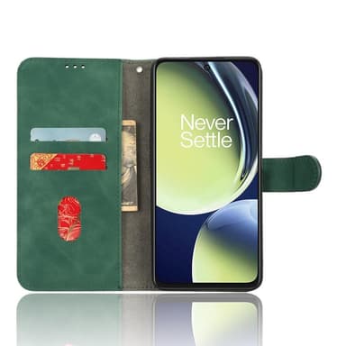 SKALO OnePlus Nord CE 3 Lite 5G Matt PU Nahka lompakkokotelo - Vihreä