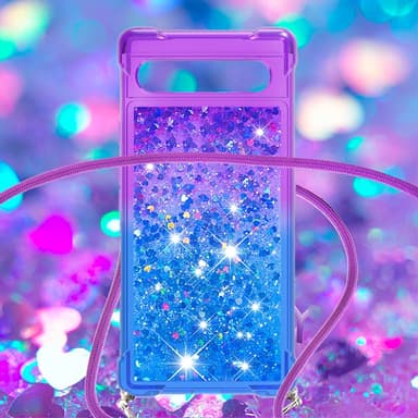 SKALO Google Pixel 7a Juoksuhiekka Glitter Mobile kaulapanta - Violetti-Sininen