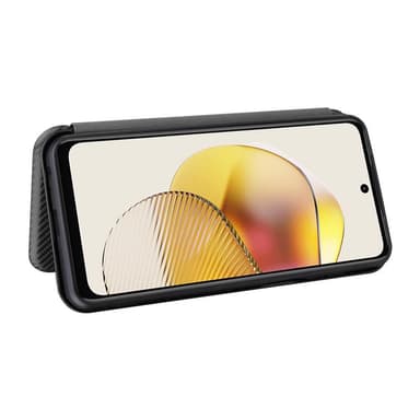 SKALO Motorola Moto G73 5G Carbon Fiber Lompakkokotelo - Musta