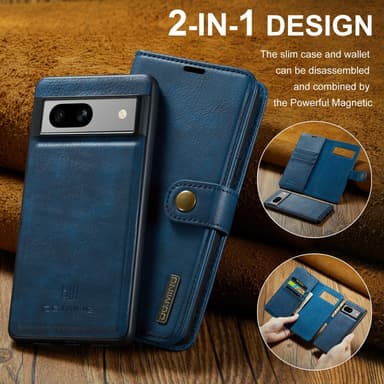 DG MING Google Pixel 7a 2-in-1 magneetti lompakkokotelo - Sininen