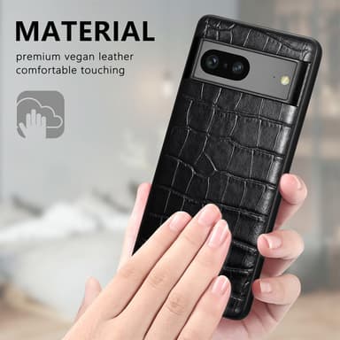 SKALO Google Pixel 7a Crocodile PU Nahka Hybrid Suojakuori - Musta