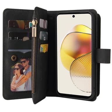 SKALO Motorola Moto G73 5G Big Wallet 17-lokeroa Lompakkokotelo - Musta