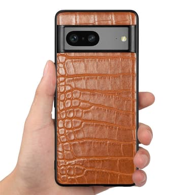SKALO Google Pixel 7a Crocodile PU Nahka Hybrid Suojakuori - Ruskea