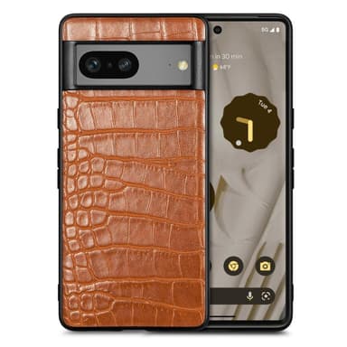 SKALO Google Pixel 7a Crocodile PU Nahka Hybrid Suojakuori - Ruskea