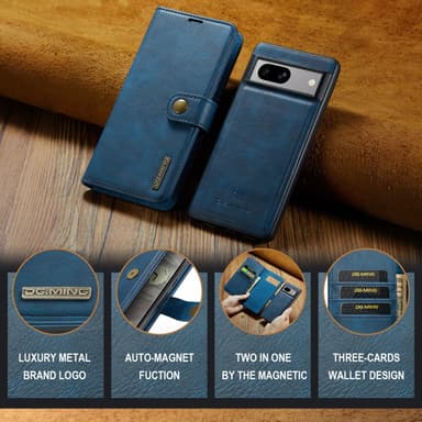 DG MING Google Pixel 7a 2-in-1 magneetti lompakkokotelo - Sininen