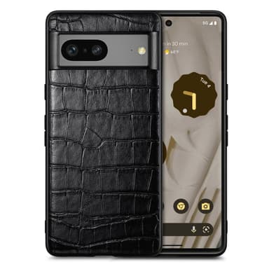 SKALO Google Pixel 7a Crocodile PU Nahka Hybrid Suojakuori - Musta