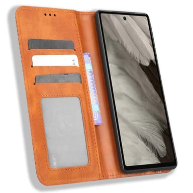 SKALO Google Pixel 7a Kohokuvioitu Premium lompakkokotelo - Ruskea