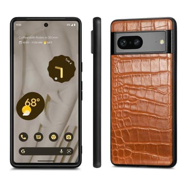 SKALO Google Pixel 7a Crocodile PU Nahka Hybrid Suojakuori - Ruskea