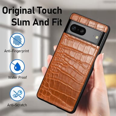 SKALO Google Pixel 7a Crocodile PU Nahka Hybrid Suojakuori - Ruskea
