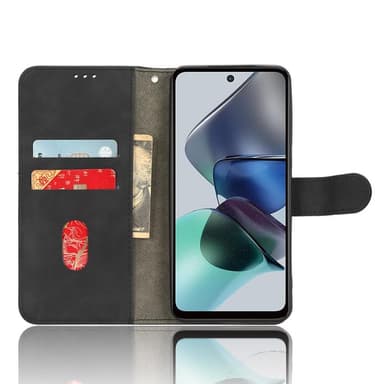 SKALO Motorola Moto G53 5G Matt PU Nahka lompakkokotelo - Musta