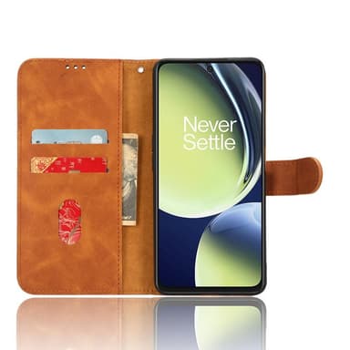 SKALO OnePlus Nord CE 3 Lite 5G Matt PU Nahka lompakkokotelo - Ruskea