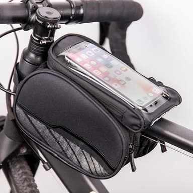 Vattentät cykelramsväska med ett avtagbart telefonfodral, Svart