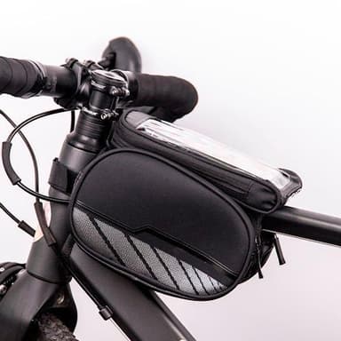 Vattentät cykelramsväska med ett avtagbart telefonfodral, Svart