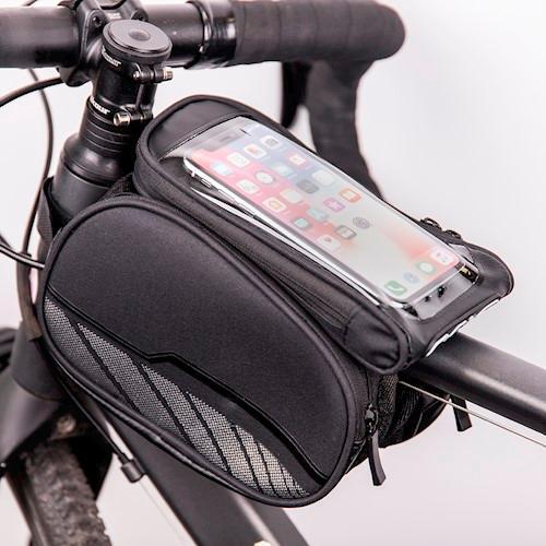 Vattentät cykelramsväska med ett avtagbart telefonfodral, Svart