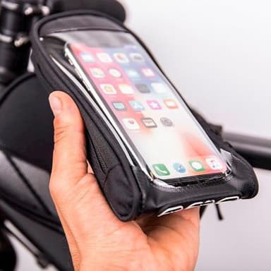 Vattentät cykelramsväska med ett avtagbart telefonfodral, Svart