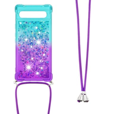 SKALO Google Pixel 7a Juoksuhiekka Glitter Mobile kaulapanta - Turkoosi-Violetti